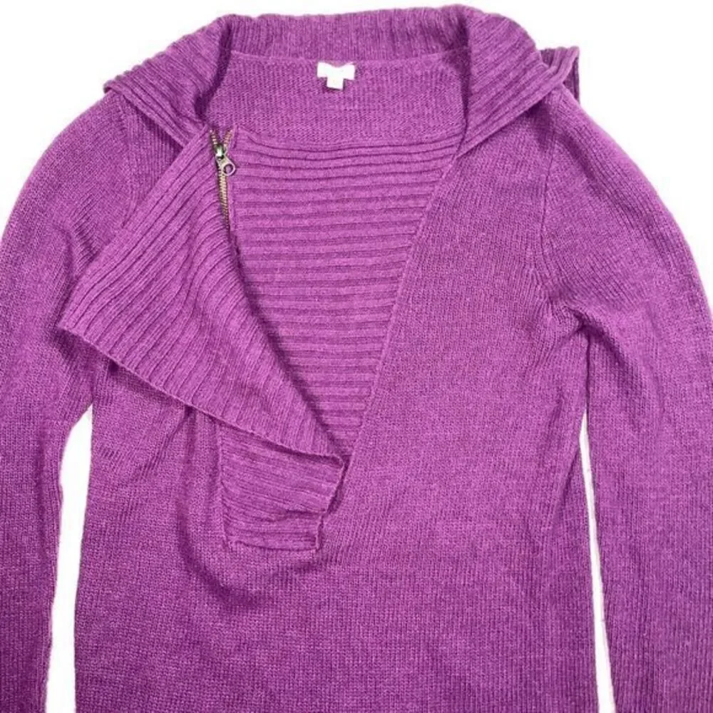 J.CREW ‎ Women's HALF ZIP KNIT Asymmetrical SWEATER Wool Alpaca Blend Purple XS